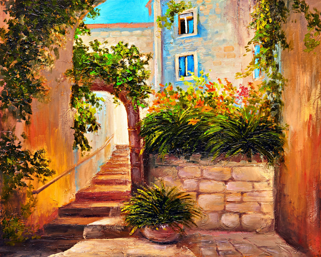 Griechische Straßenansicht jigsaw puzzle in Kunstwerke puzzles on TheJigsawPuzzles.com