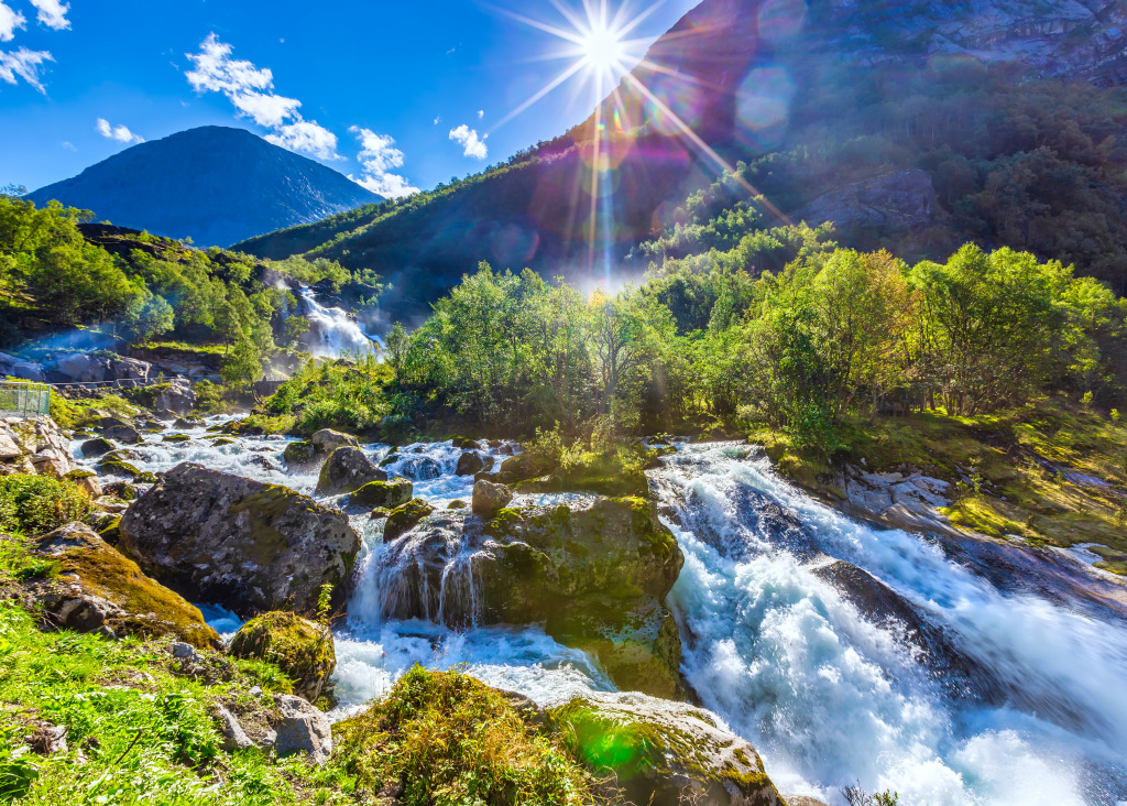 Cachoeira no Parque Nacional do Glaciar Jostedal jigsaw puzzle in Cachoeiras puzzles on TheJigsawPuzzles.com