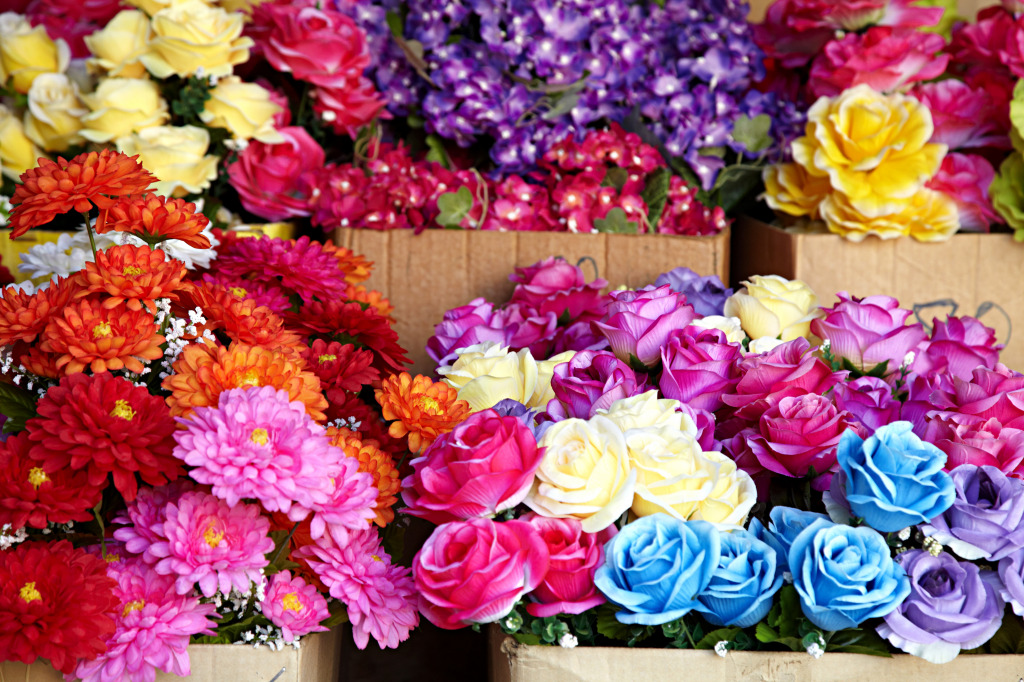 Colorful Artificial Flowers on Display jigsaw puzzle in Flowers puzzles on TheJigsawPuzzles.com