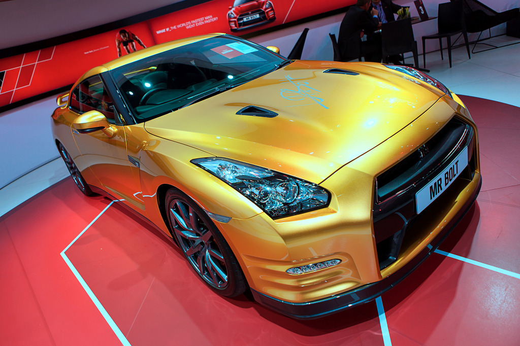 Nissan Usain Bolt GTR at the Detroit Auto Show jigsaw puzzle in Cars & Bikes puzzles on TheJigsawPuzzles.com