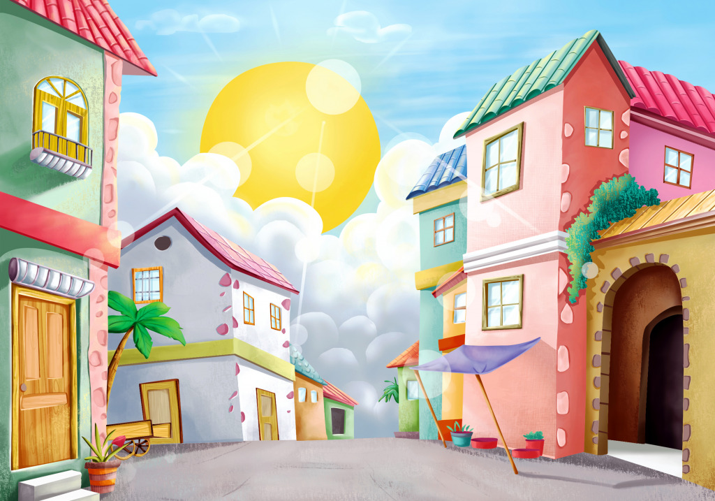 Cartoon Village Street jigsaw puzzle in Kids Puzzles puzzles on TheJigsawPuzzles.com