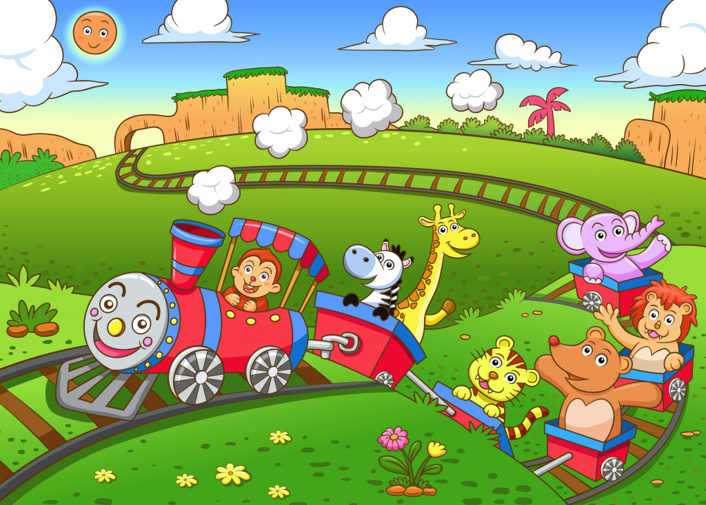 Cute Animals Riding a Train jigsaw puzzle in Kids Puzzles puzzles on TheJigsawPuzzles.com