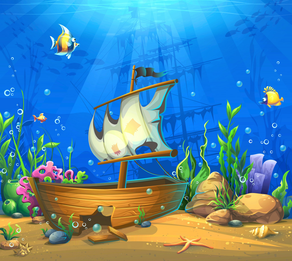 Underwater World with a Shipwreck jigsaw puzzle in Under the Sea puzzles on TheJigsawPuzzles.com