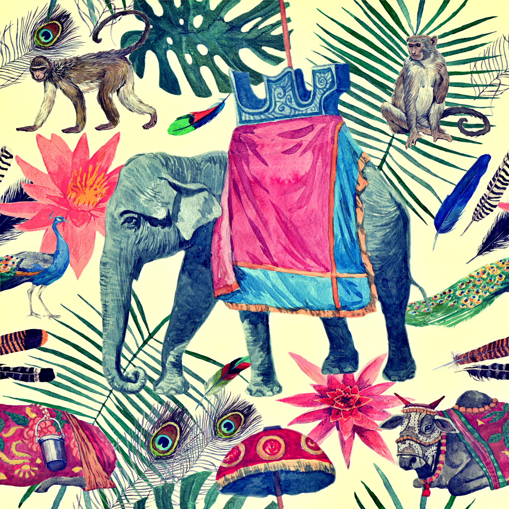 Illustration of Indian Animals and Plants jigsaw puzzle in Animals puzzles on TheJigsawPuzzles.com