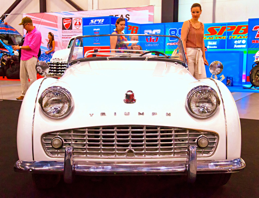 1960s Triumph TR3A at the Royal Auto Show, Russia jigsaw puzzle in Cars & Bikes puzzles on TheJigsawPuzzles.com