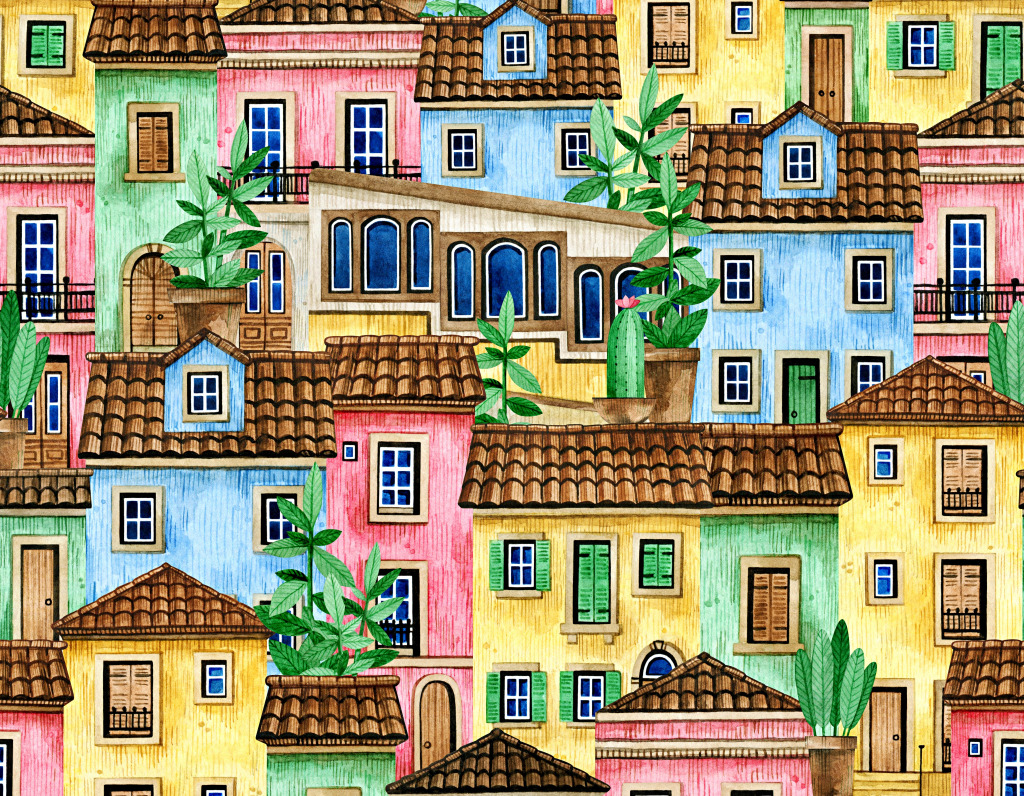 Watercolor of Portuguese Houses jigsaw puzzle in Puzzle of the Day puzzles on TheJigsawPuzzles.com