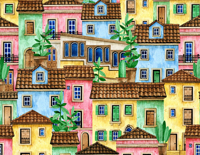 Watercolor of Portuguese Houses