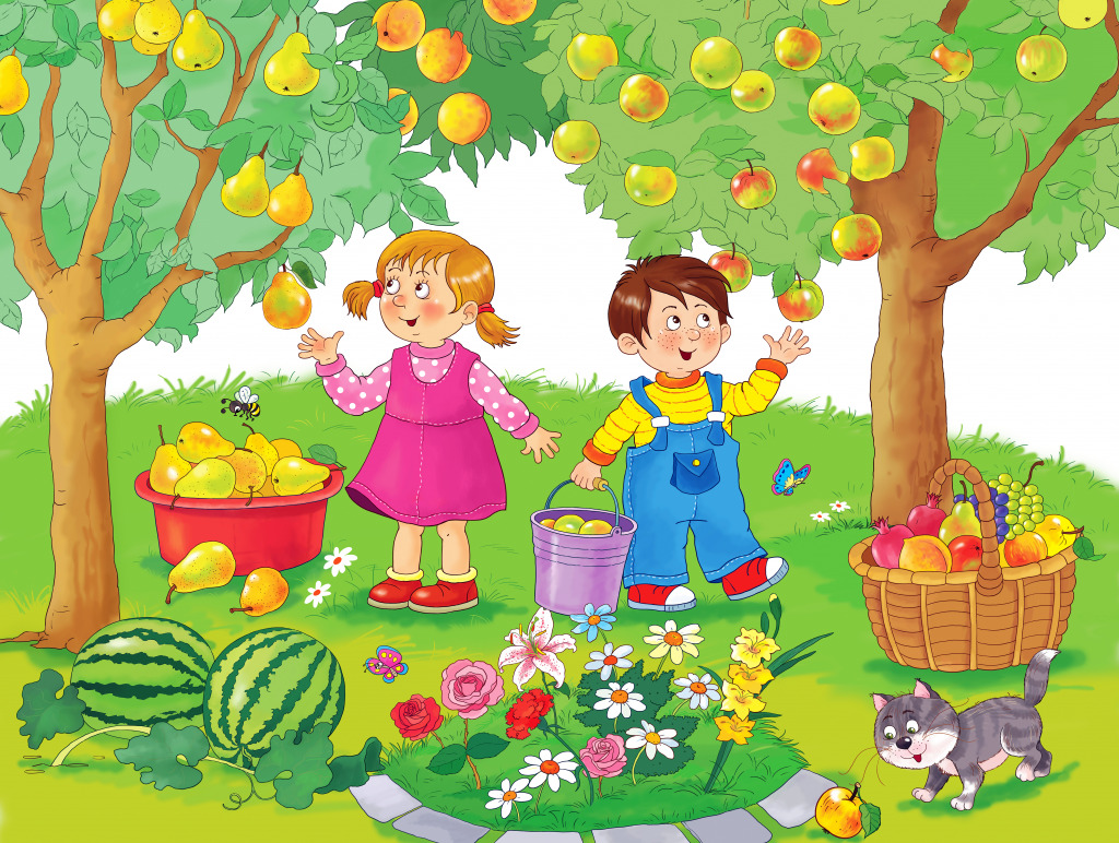 Picking Fruits in a Garden jigsaw puzzle in Kids Puzzles puzzles on TheJigsawPuzzles.com