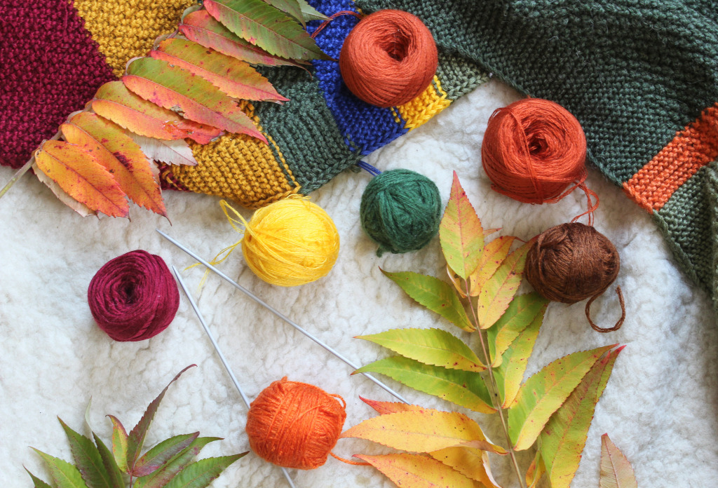 Yarn Balls, Knitting Needles and Autumn Foliage jigsaw puzzle in Handmade puzzles on TheJigsawPuzzles.com