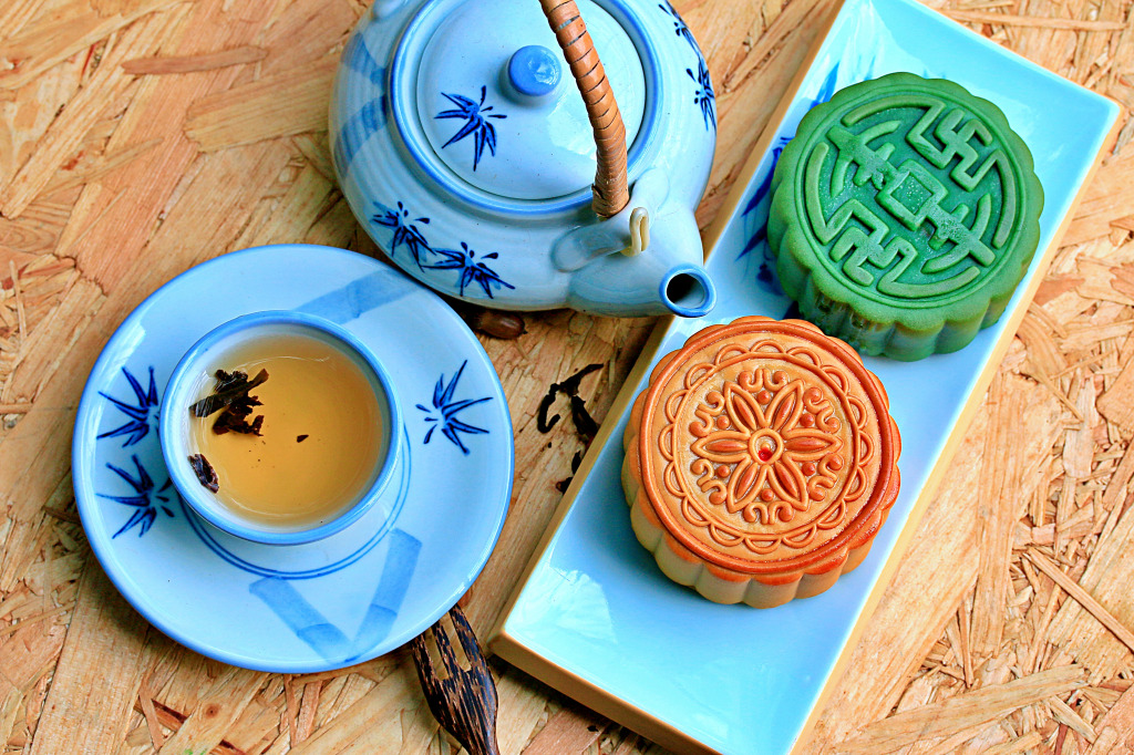 Mooncakes and Tea, Mid-Autumn Festival jigsaw puzzle in Food & Bakery puzzles on TheJigsawPuzzles.com