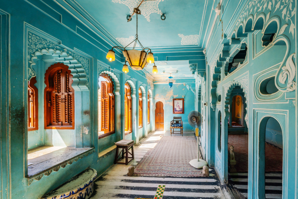 Blue Rooms of the City Palace, Udaipur, India jigsaw puzzle in Castles puzzles on TheJigsawPuzzles.com