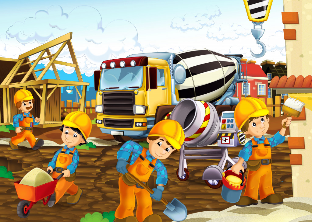 Cartoon Scene at Construction Site jigsaw puzzle in Kids Puzzles puzzles on TheJigsawPuzzles.com