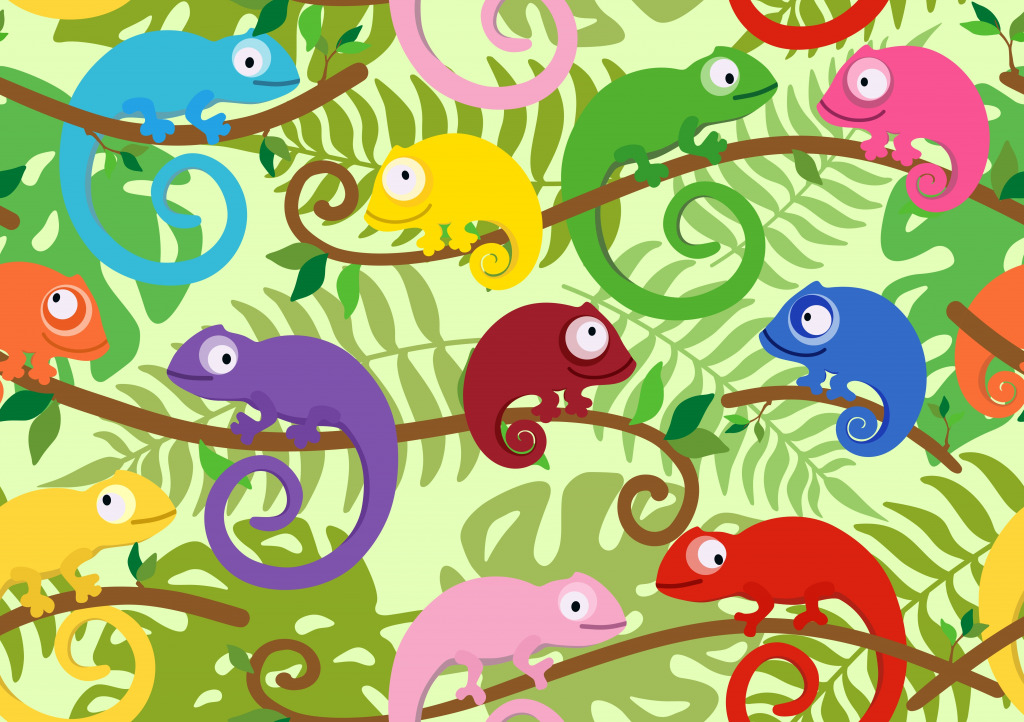 Funny Chameleons among Tropical Leaves jigsaw puzzle in Kids Puzzles puzzles on TheJigsawPuzzles.com