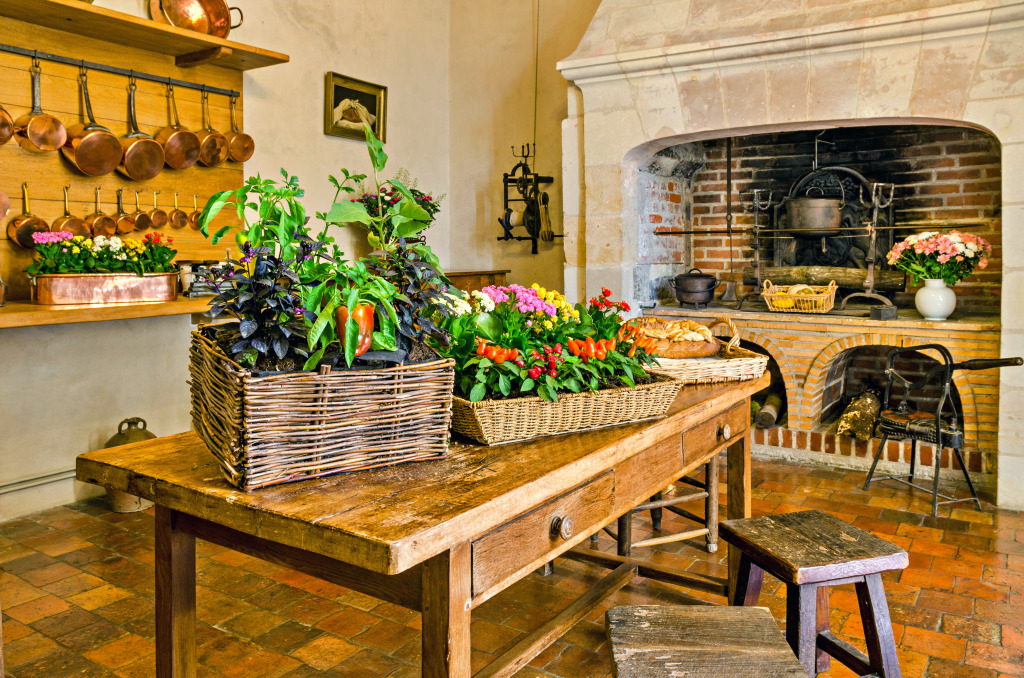 Kitchen of the Villandry Castle, France jigsaw puzzle in Food & Bakery puzzles on TheJigsawPuzzles.com