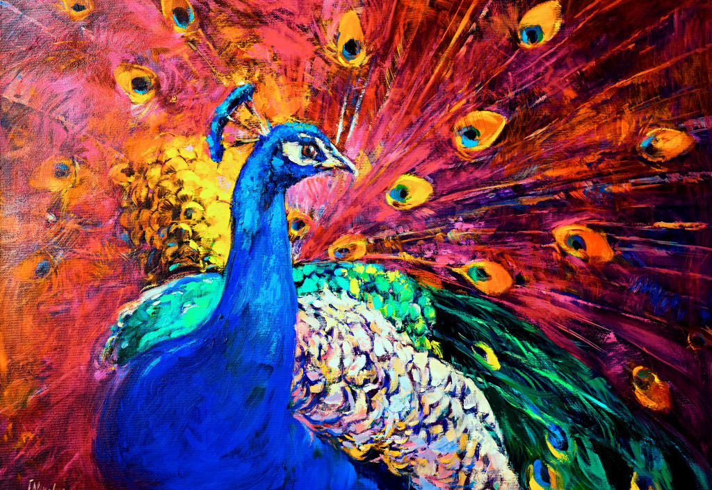 Beautiful Peacock, Oil Painting on Canvas jigsaw puzzle in Puzzle of the Day puzzles on TheJigsawPuzzles.com