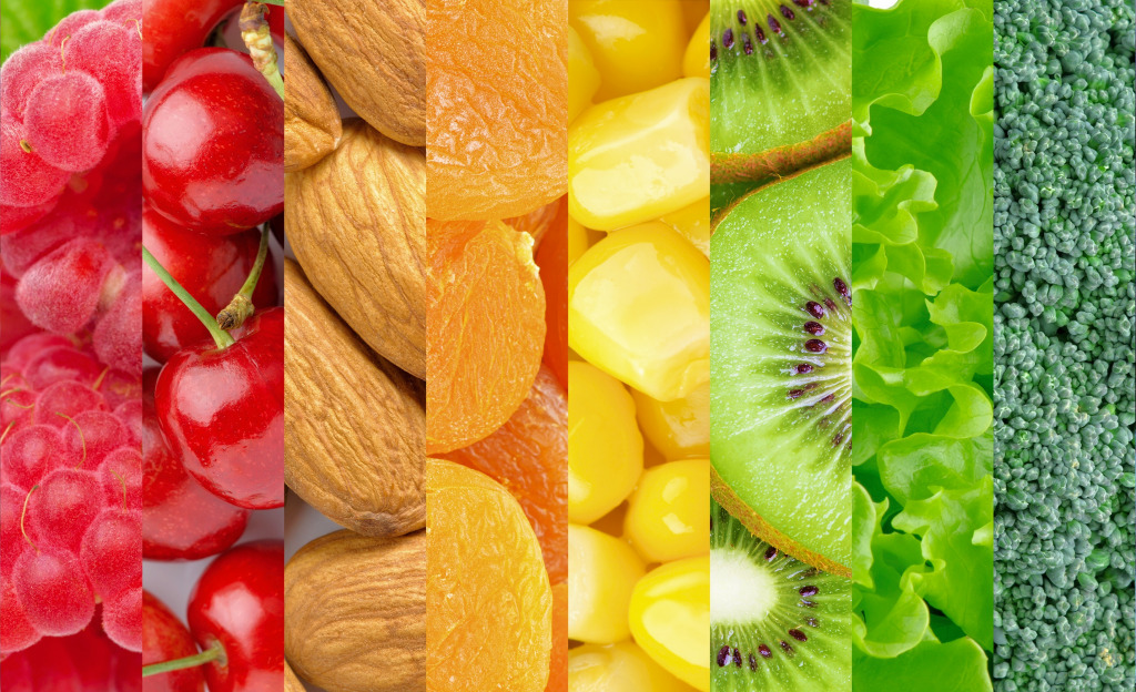 Colorful Fruits, Veggies, Nuts and Berries jigsaw puzzle in Fruits & Veggies puzzles on TheJigsawPuzzles.com