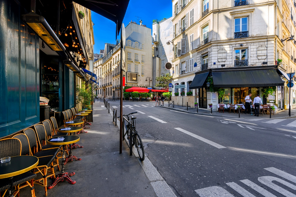 Cozy Street with Cafes in Paris, France jigsaw puzzle in Puzzle of the Day puzzles on TheJigsawPuzzles.com