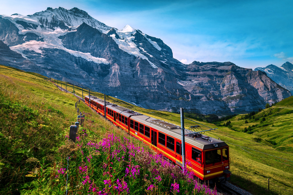 Train touristique à Grindelwald, Suisse jigsaw puzzle in Puzzle du jour puzzles on TheJigsawPuzzles.com