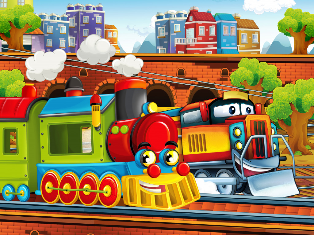 Cartoon Funny Steam Locomotives jigsaw puzzle in Kids Puzzles puzzles on TheJigsawPuzzles.com