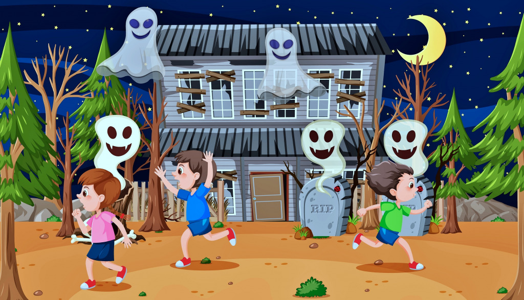 Children at a Haunted House jigsaw puzzle in Kids Puzzles puzzles on TheJigsawPuzzles.com