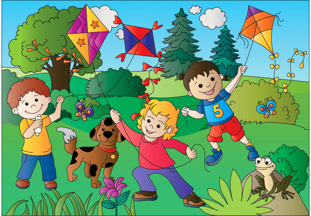 Children Flying Kites in the Countryside jigsaw puzzle in Kids Puzzles puzzles on TheJigsawPuzzles.com