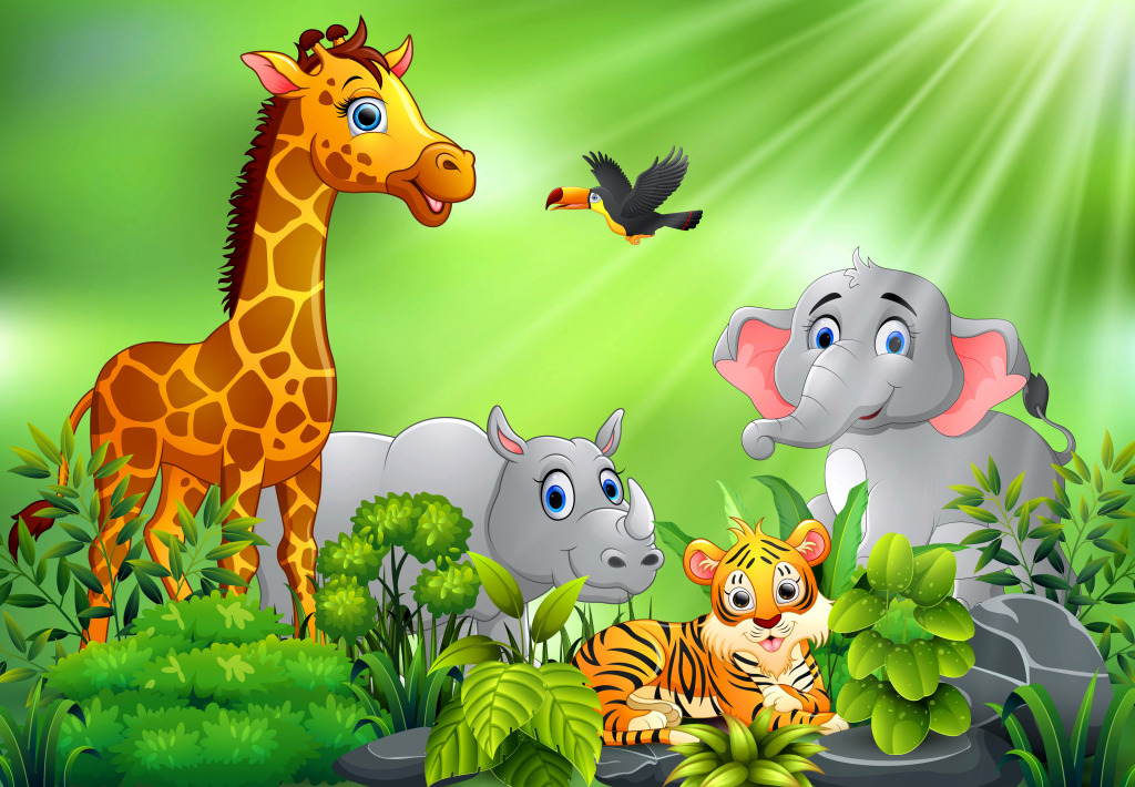 Nature Scene with Cartoon Animals jigsaw puzzle in Kids Puzzles puzzles on TheJigsawPuzzles.com