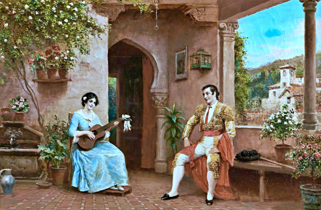 A Spanish Courting Couple jigsaw puzzle in Piece of Art puzzles on TheJigsawPuzzles.com