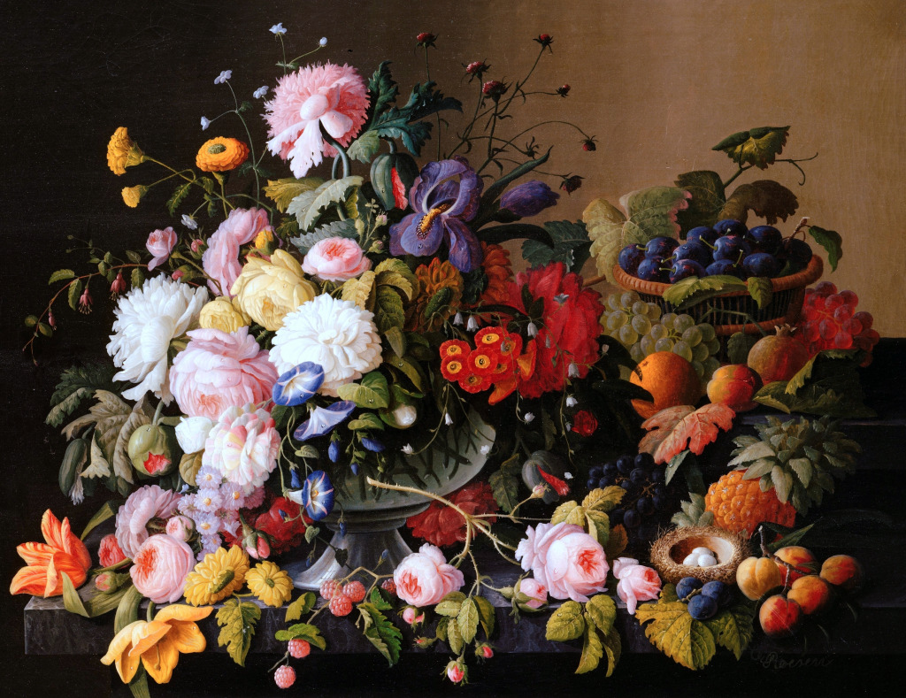 Still Life with Flowers and Fruits jigsaw puzzle in Flowers puzzles on TheJigsawPuzzles.com