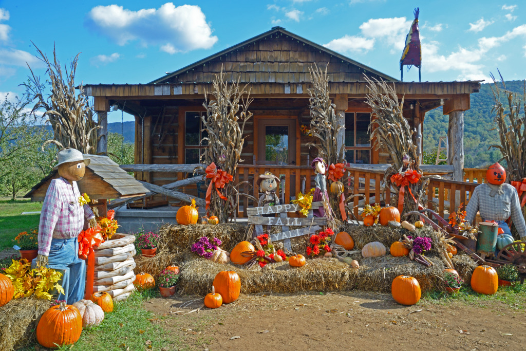 Scarecrows and Pumpkins Decorations jigsaw puzzle in Street View puzzles on TheJigsawPuzzles.com