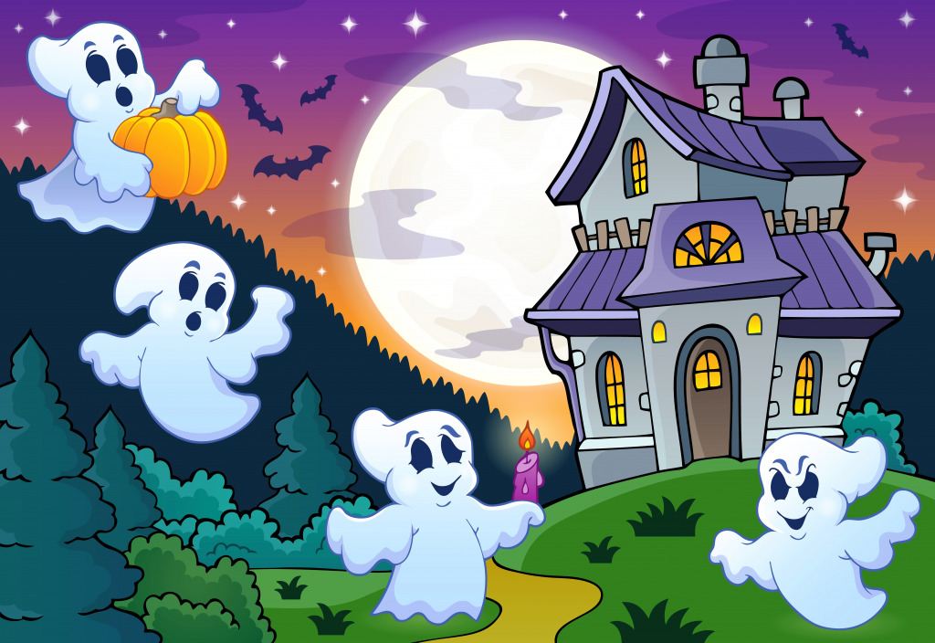 Funny Ghosts and the Haunted House jigsaw puzzle in Halloween puzzles on TheJigsawPuzzles.com