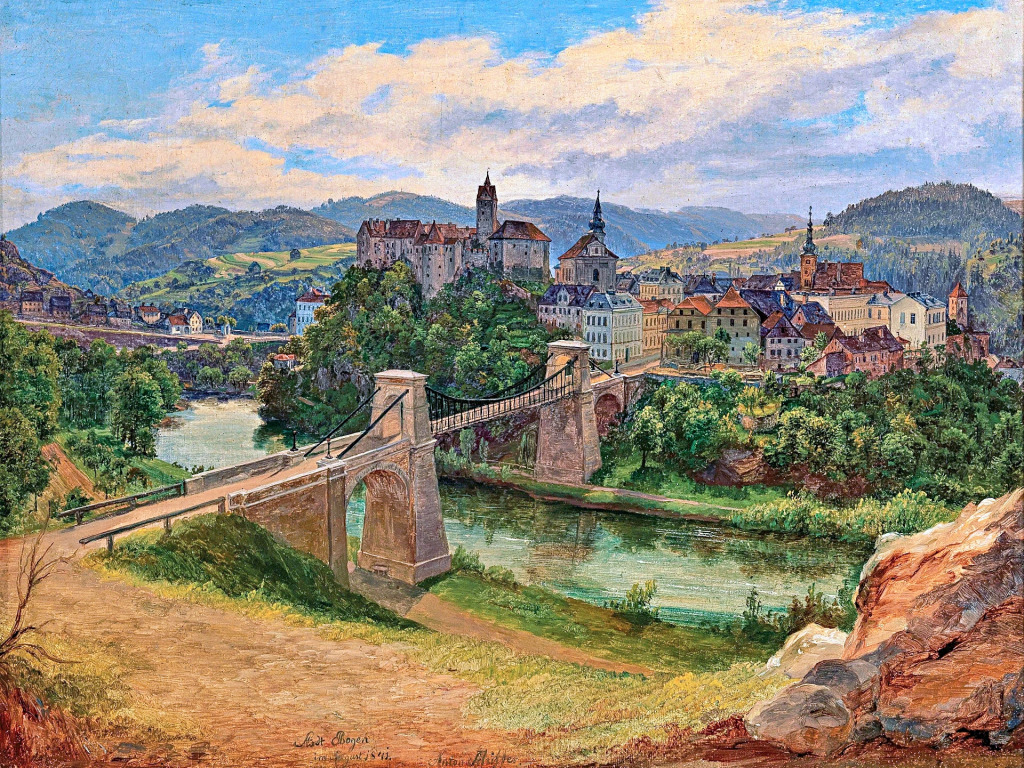 Blick auf die Stadt Loket in der Tschechischen Republik jigsaw puzzle in Brücken puzzles on TheJigsawPuzzles.com