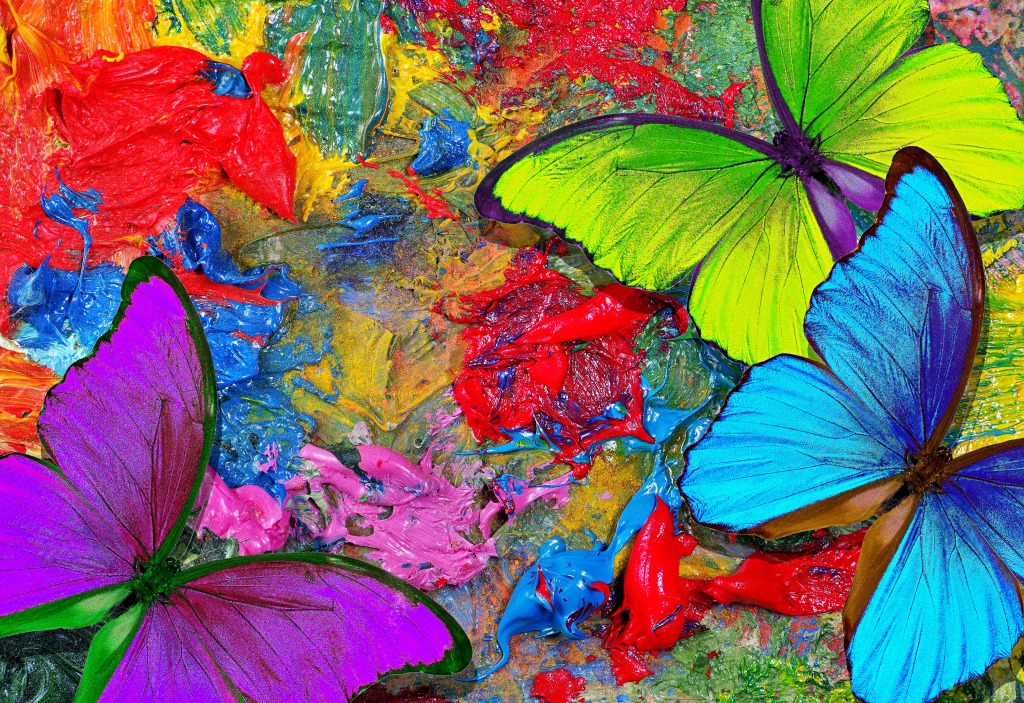 Morpho Butterflies on an Artist's Palette jigsaw puzzle in Handmade puzzles on TheJigsawPuzzles.com