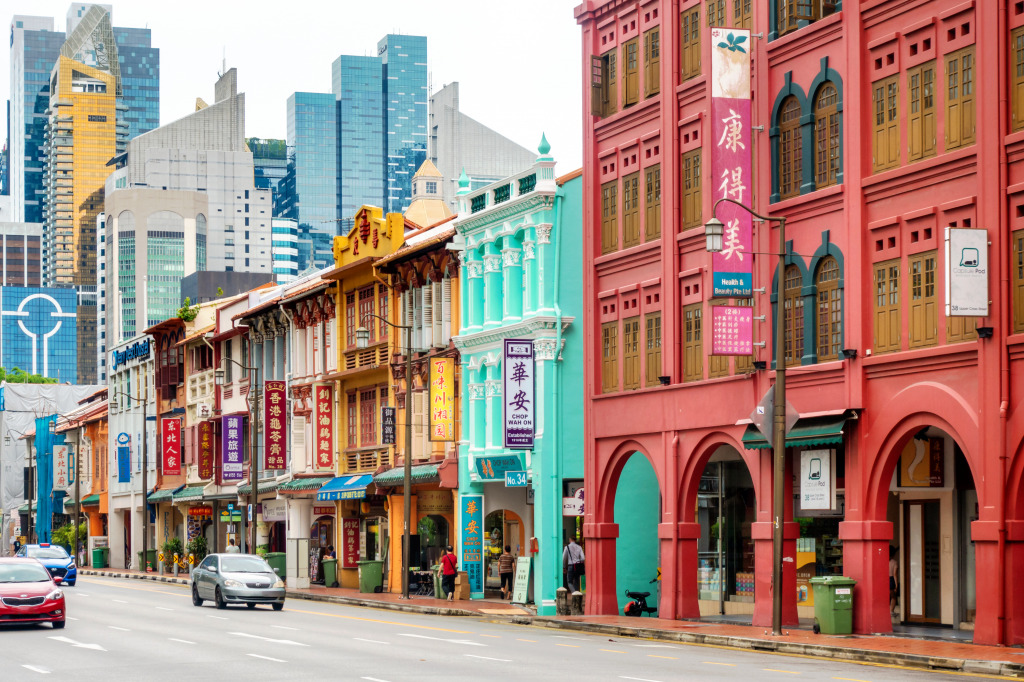 Shops and Housing in Chinatown, Singapore jigsaw puzzle in Street View puzzles on TheJigsawPuzzles.com