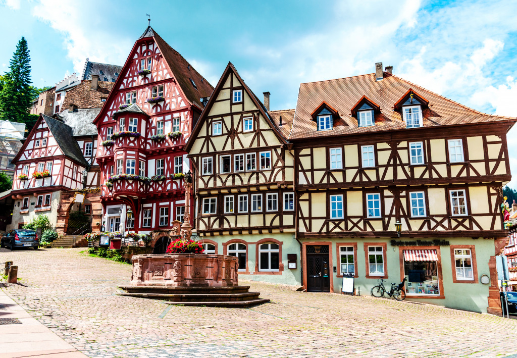 Maisons à colombages colorées, Miltenberg, Allemagne jigsaw puzzle in Paysages urbains puzzles on TheJigsawPuzzles.com