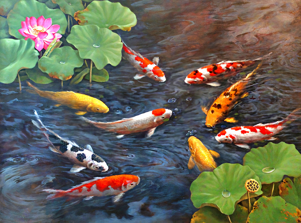 Peinture murale Feng Shui jigsaw puzzle in Sous les mers puzzles on TheJigsawPuzzles.com