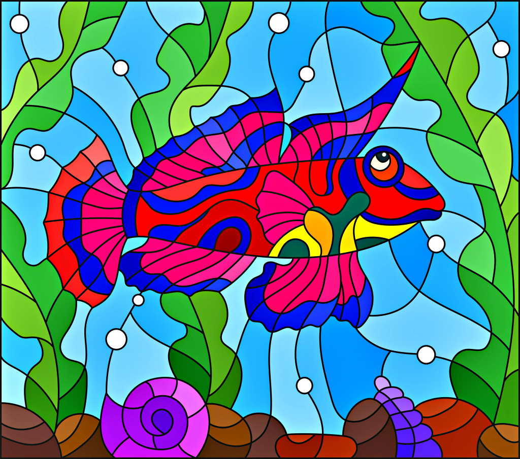 Stained Glass Mandarin Fish jigsaw puzzle in Under the Sea puzzles on TheJigsawPuzzles.com