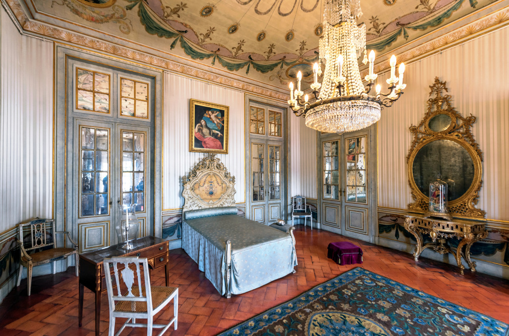 Bedroom in the National Palace of Queluz, Portugal jigsaw puzzle in Castles puzzles on TheJigsawPuzzles.com