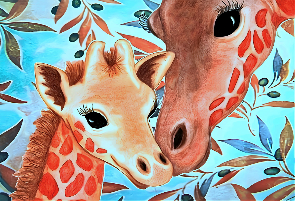 Süßes Giraffenbaby und seine Mutter jigsaw puzzle in Tiere puzzles on TheJigsawPuzzles.com