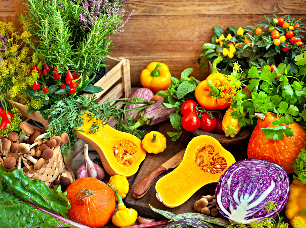 Seasonal Vegetables and Fresh Herbs jigsaw puzzle in Fruits & Veggies puzzles on TheJigsawPuzzles.com