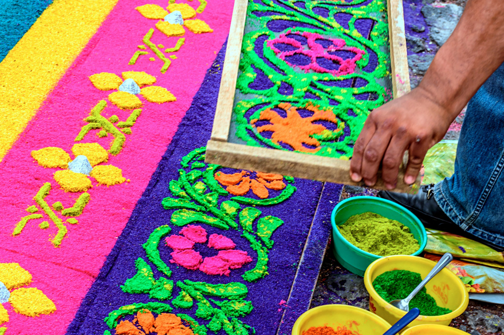 Colored Sawdust carpet in Antigua, Guatemala jigsaw puzzle in Handmade puzzles on TheJigsawPuzzles.com