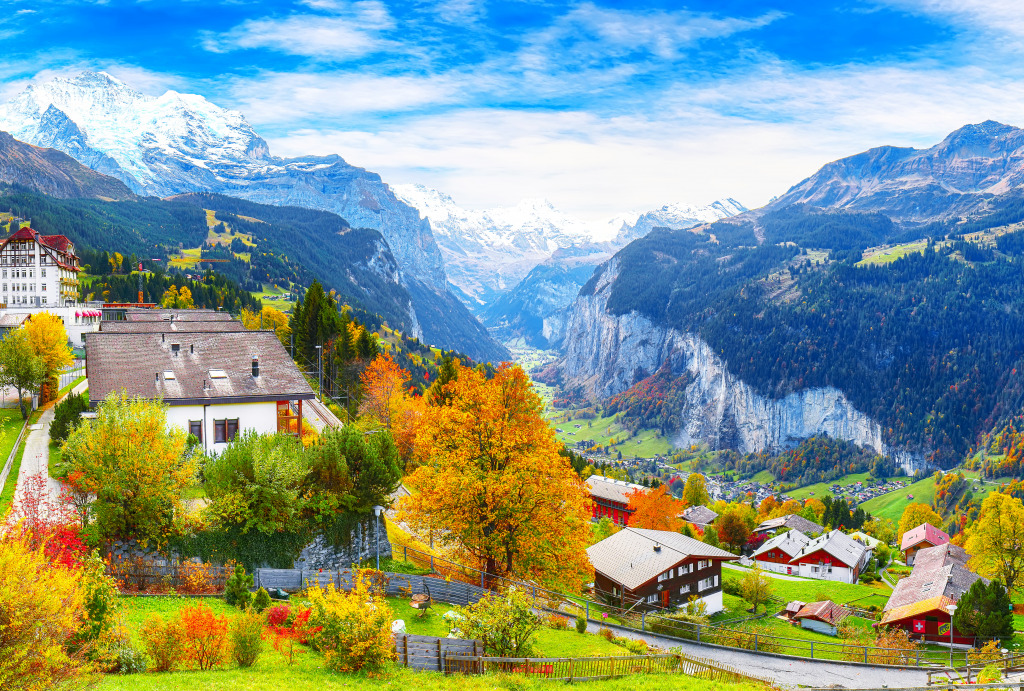 Vue du village de Wengen, Suisse jigsaw puzzle in Magnifiques vues puzzles on TheJigsawPuzzles.com