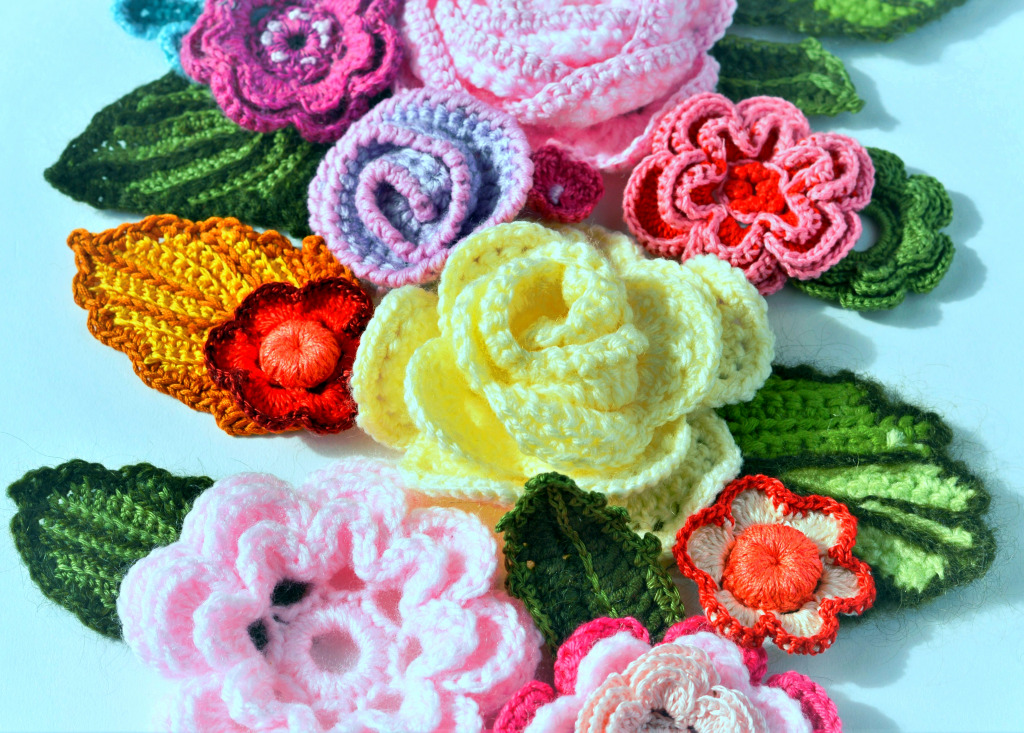 Crochet Flowers and Leaves Close-Up jigsaw puzzle in Handmade puzzles on TheJigsawPuzzles.com