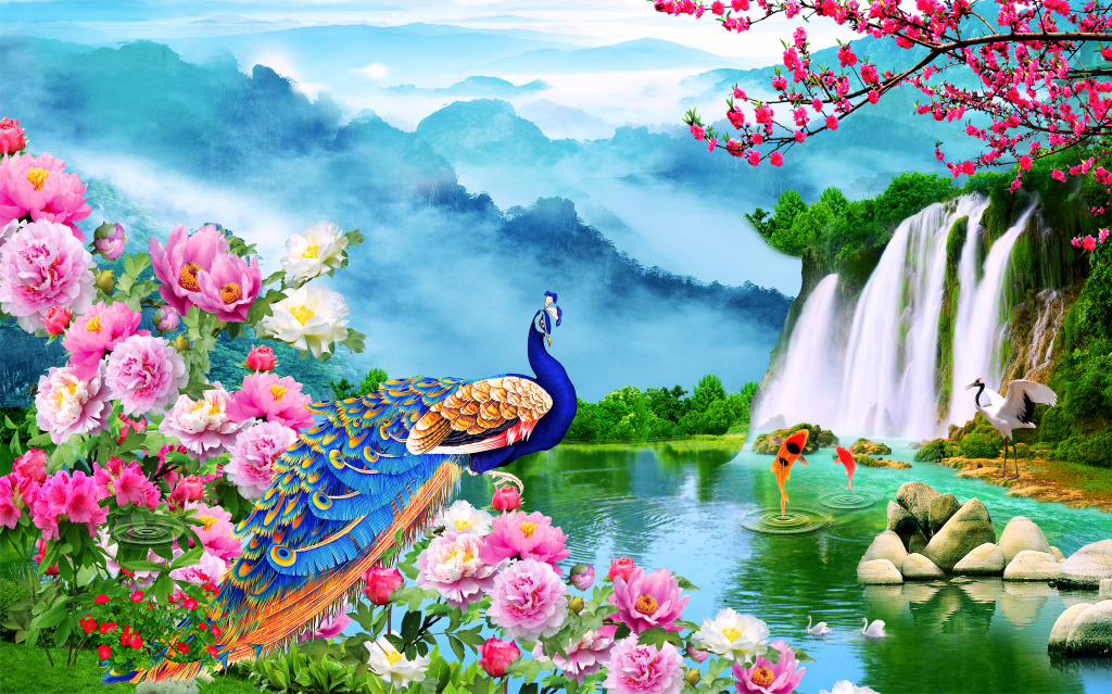 Beau paysage avec une cascade jigsaw puzzle in Puzzle du jour puzzles on TheJigsawPuzzles.com