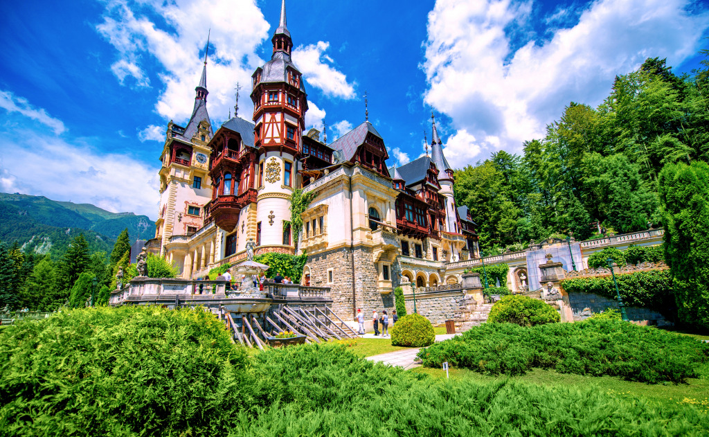 The beautiful Peles Castle and Garden in Sinaia jigsaw puzzle in Puzzle of the Day puzzles on TheJigsawPuzzles.com