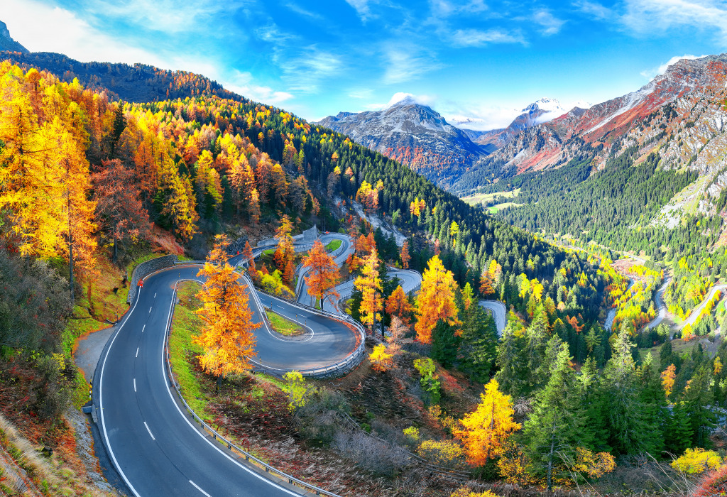 View of Maloja Pass in Autumn, Switzerland jigsaw puzzle in Great Sightings puzzles on TheJigsawPuzzles.com