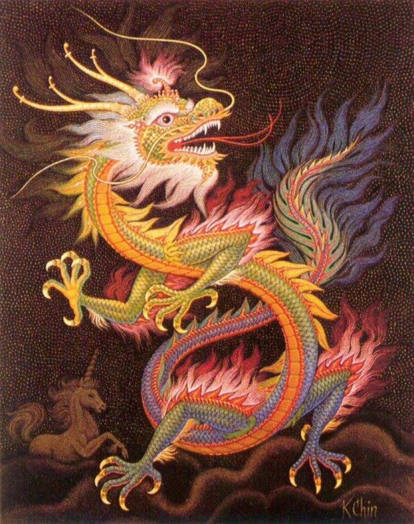 CHINESE DRAGON IN FLAMES jigsaw puzzle in kim hart puzzles on TheJigsawPuzzles.com