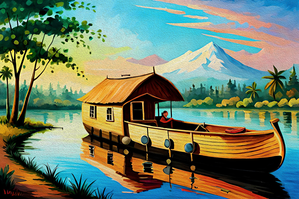 Traditional Kerala Houseboat jigsaw puzzle in Piece of Art puzzles on TheJigsawPuzzles.com