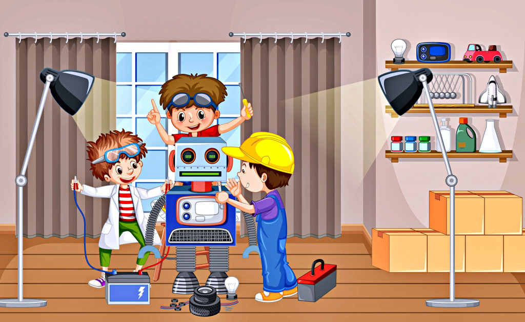 Kids Fixing a Robot jigsaw puzzle in Kids Puzzles puzzles on TheJigsawPuzzles.com