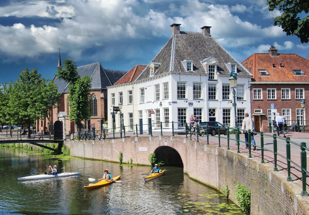 Kayaks on a Canal in Amersfoort, the Netherlands jigsaw puzzle in Bridges puzzles on TheJigsawPuzzles.com