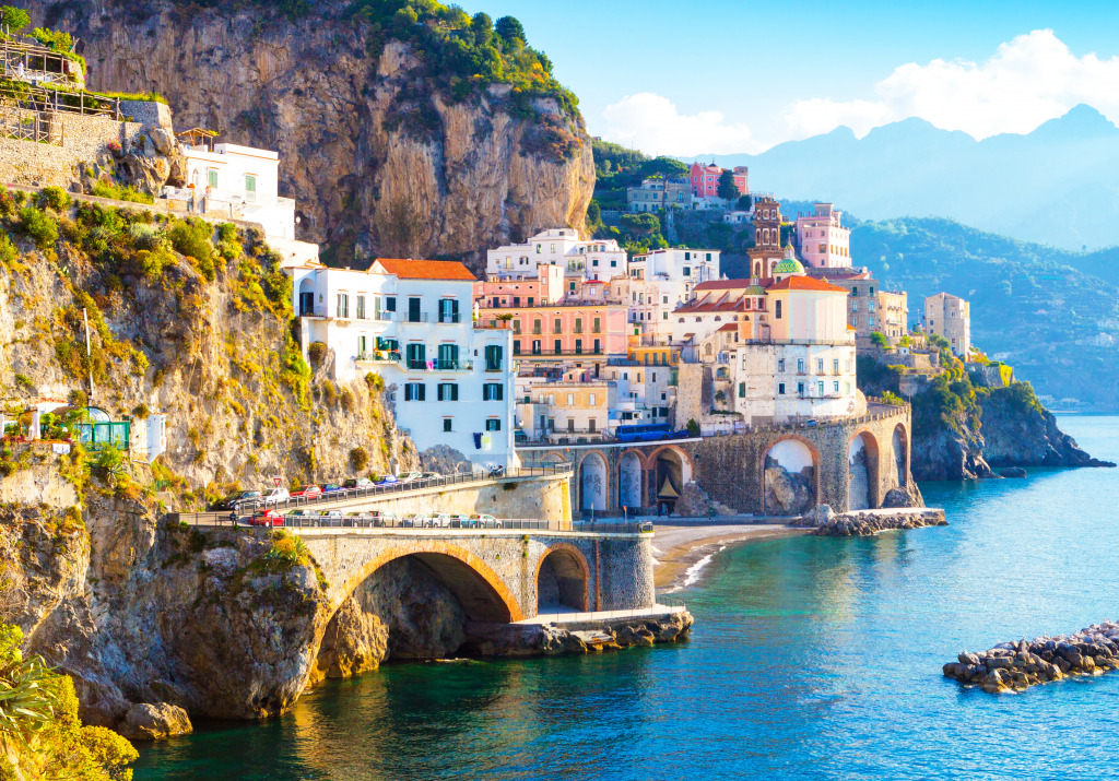 Morning View of Amalfi, Mediterranean Sea, Italy jigsaw puzzle in Great Sightings puzzles on TheJigsawPuzzles.com